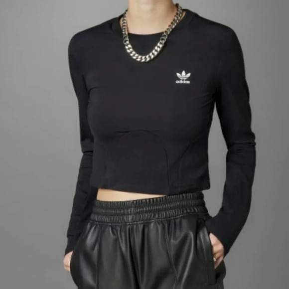 *ADIDAS NWT, Size medium,  black crop long sleeves, Rib Top - Picture 1 of 6